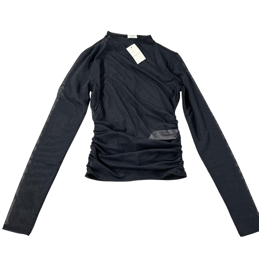 Abercrombie & Fitch Mesh‎ Mock Neck Ruched Long Sleeve Top Black XS NEW Women's